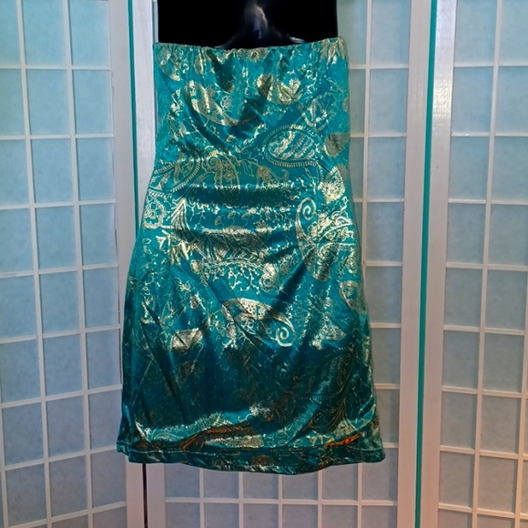 NEW M sleeveless short dress gold and green 5406 - Picture 3 of 8